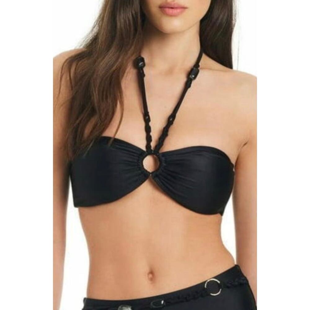 Red Carter Bikini Top Shine Solids in Black Size Medium Bandeau Swimwear NEW